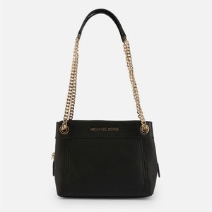 Michael Kors Jet Set Medium Messenger Shoulder Bag Chain Tote Black Leather. New